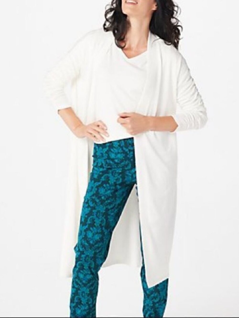 Attitudes Renee Ruched Sleeve Open Front Cardigan
